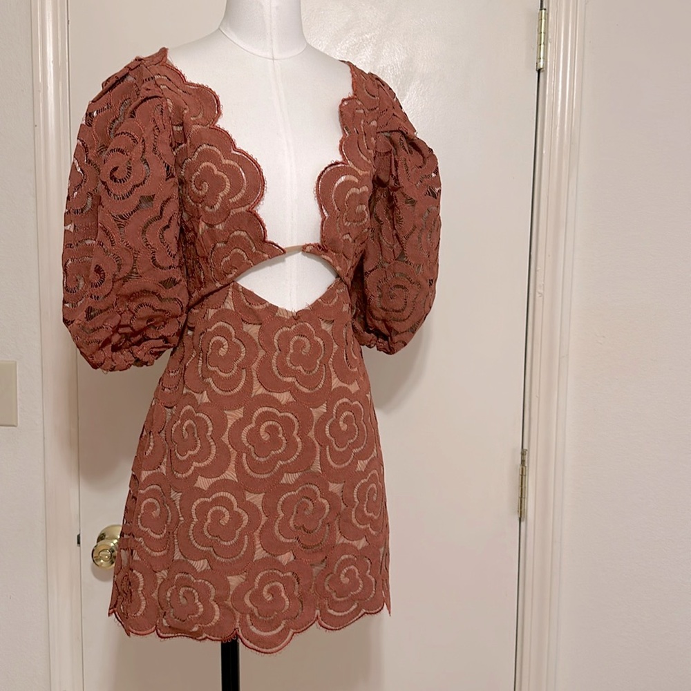 For Love & Lemons Rust Orange Lace Mini Dress - Picture 5 of 8